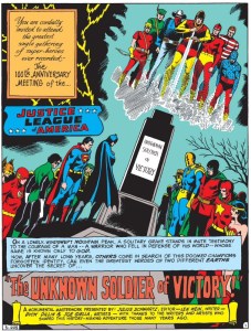 Now that's an intriguing splash page: "Justice League of America" No. 100