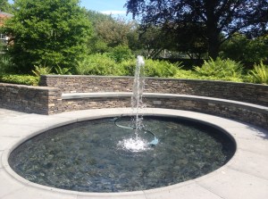 The fountain at Sunken Garden in Harvard Square.