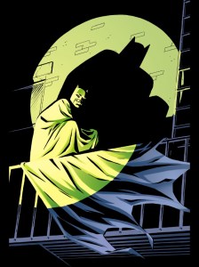 Batman - illuminated by the light of the emerald Green Lantern. 