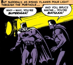 Superman and Batman realize who they are rooming with.