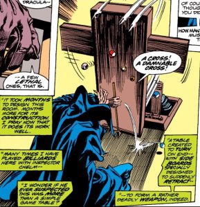 A pool table turns into a giant cross. 