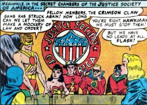 A panel from JSA story "The Plight of a Nation!," reprinted in JLA No. 110.