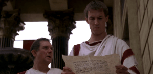 Brutus (Tobias Menzies) is shocked to discover what "he" wrote. (Photo: HBO)